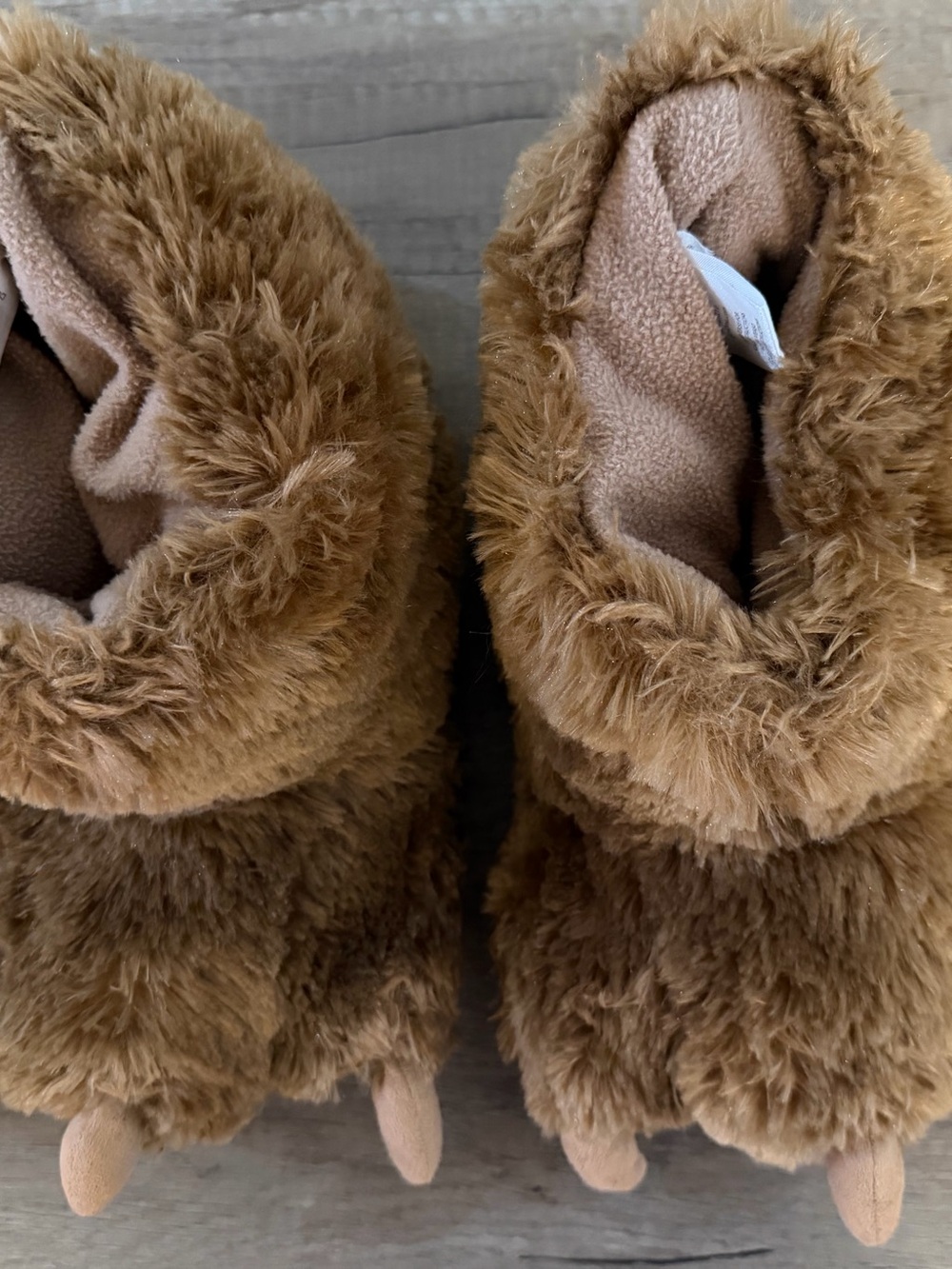 Kids Brown Plush Animal Slippers